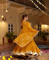 Madhavi Mustard Tissue Lehenga Set