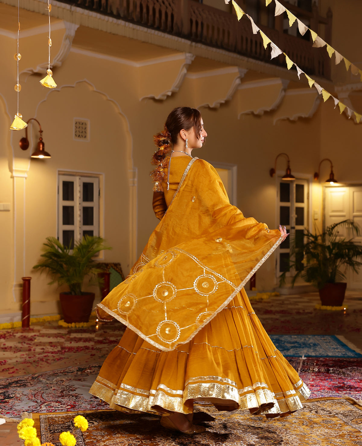 Madhavi Mustard Tissue Lehenga Set