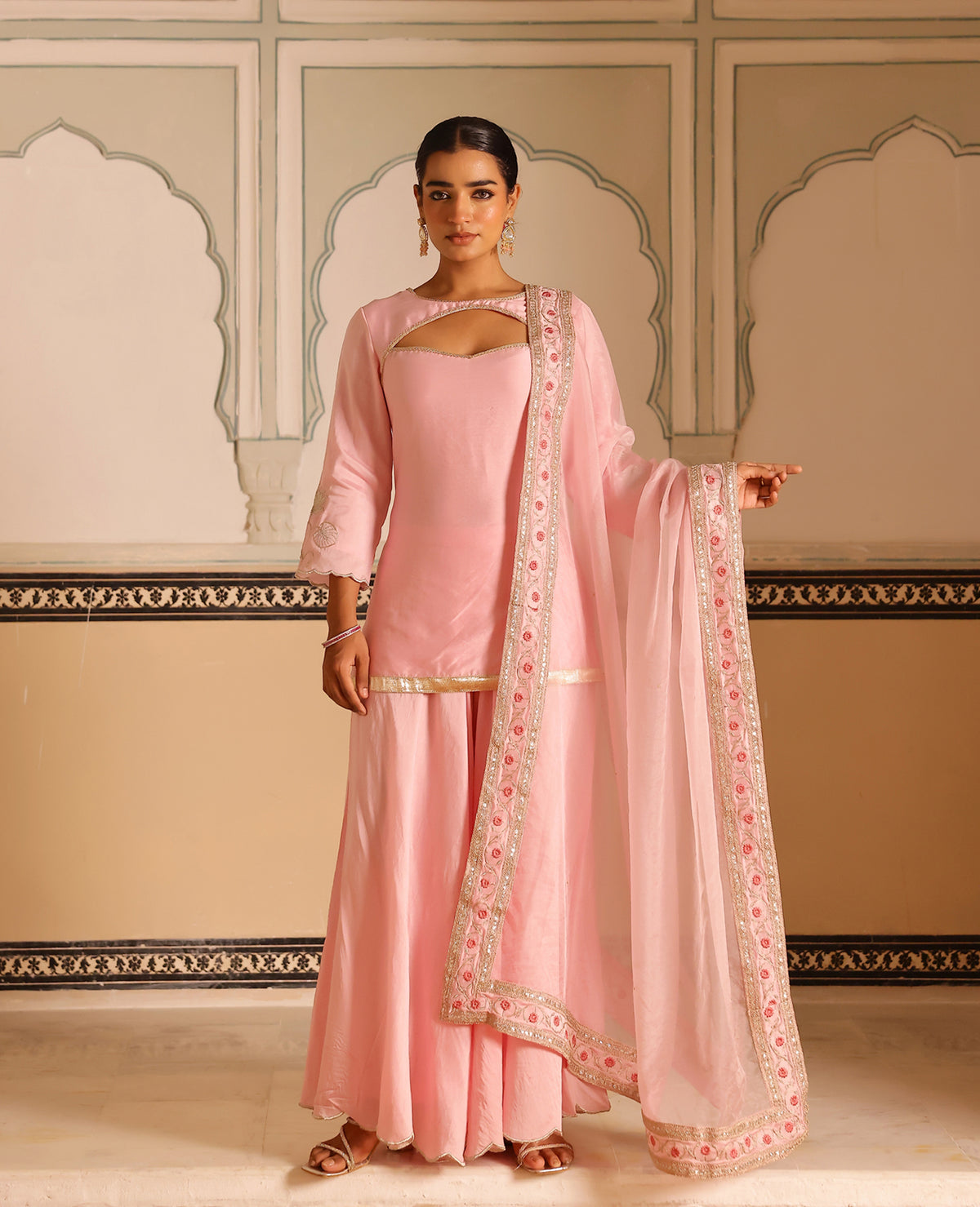 Myra Pink Chanderi Suit Set