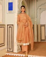 Avika Peach Tissue Suit Set