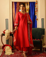 Parcha Red Chanderi Suit Set