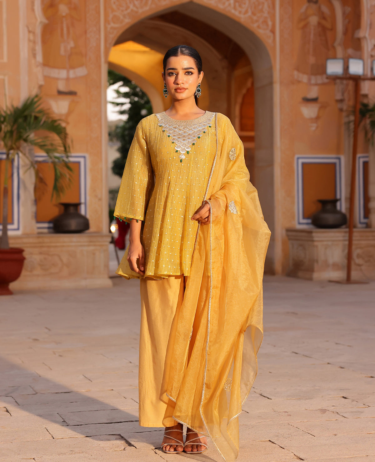 Malvika Yellow Tissue Suit Set