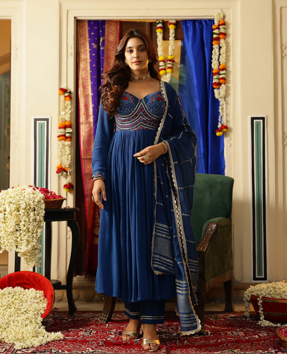 Ratnara Blue Rayon Crush Suit Set