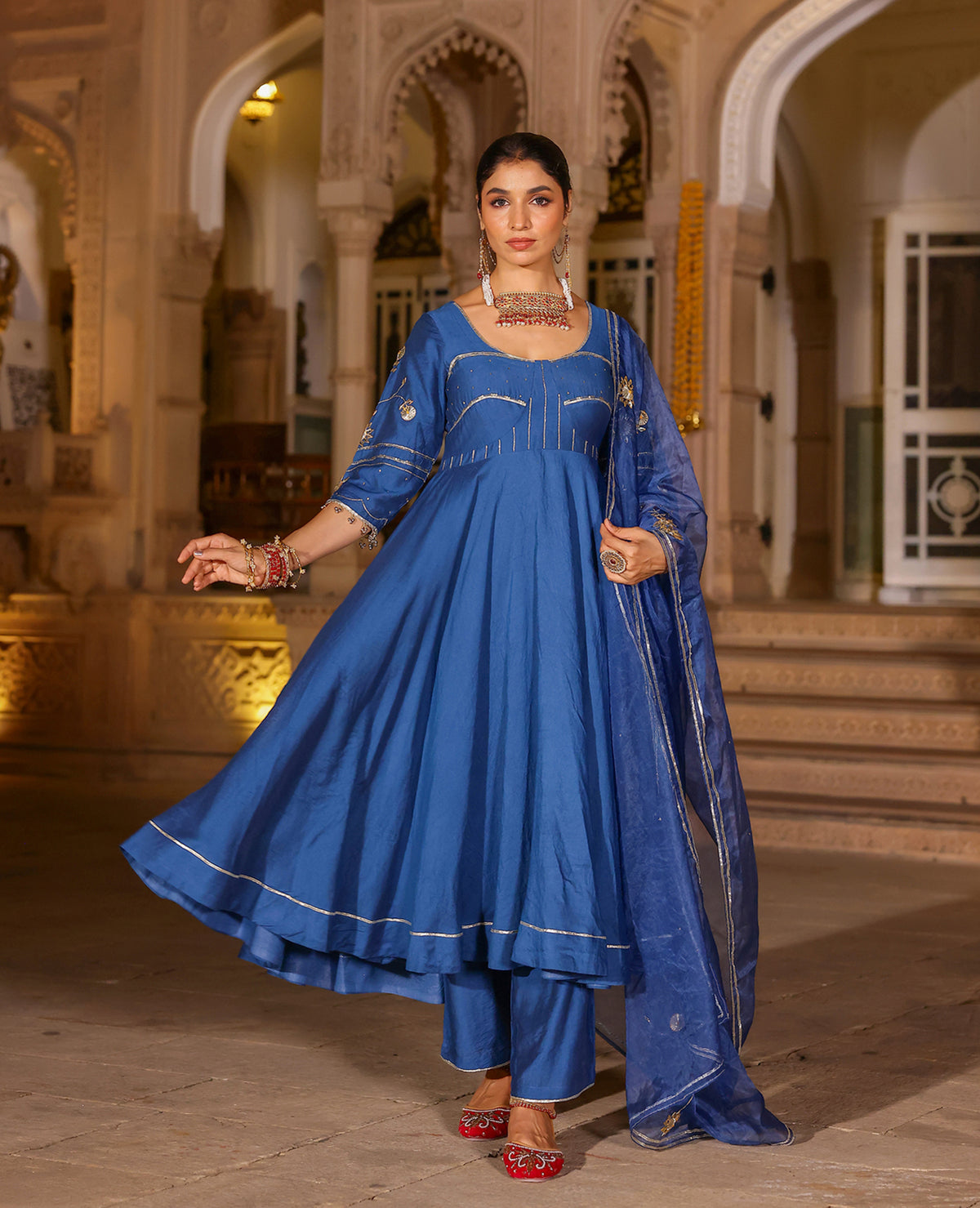 Jashri Blue Chanderi Suit Set