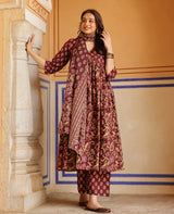 Anaya Purple Printed Cotton Suit Set