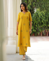 Vani Mustard Mul Chanderi Kurta Set
