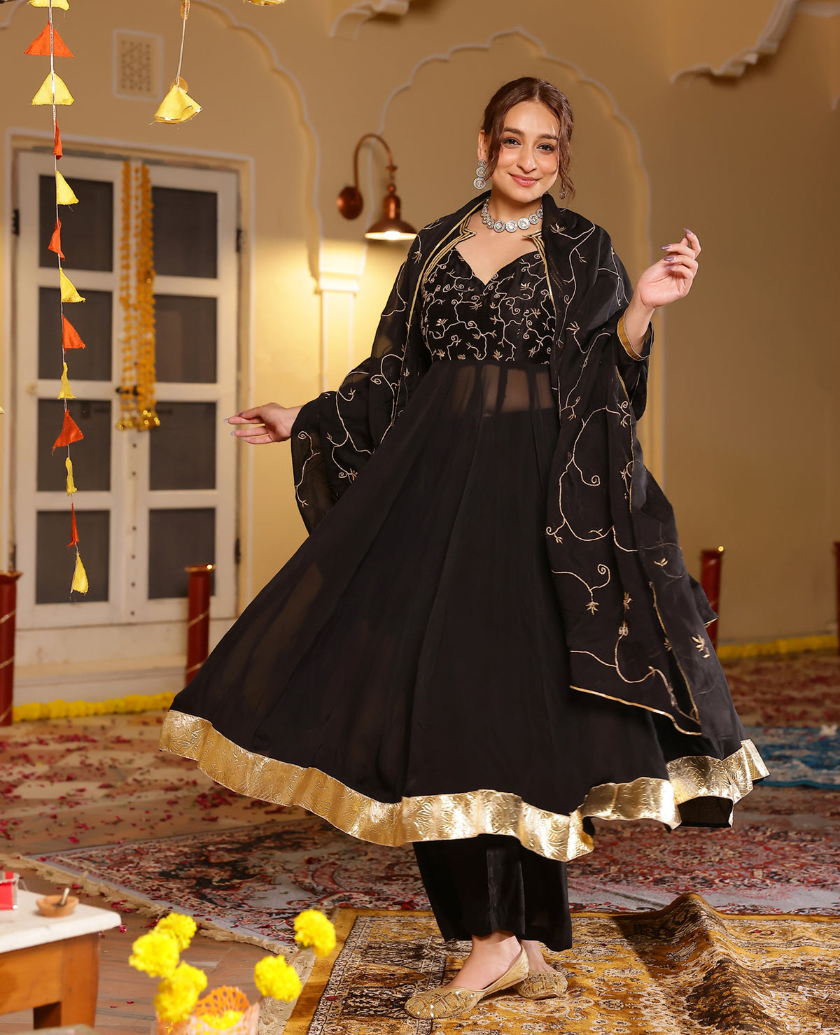 Mishri Black Oragnza Suit Set