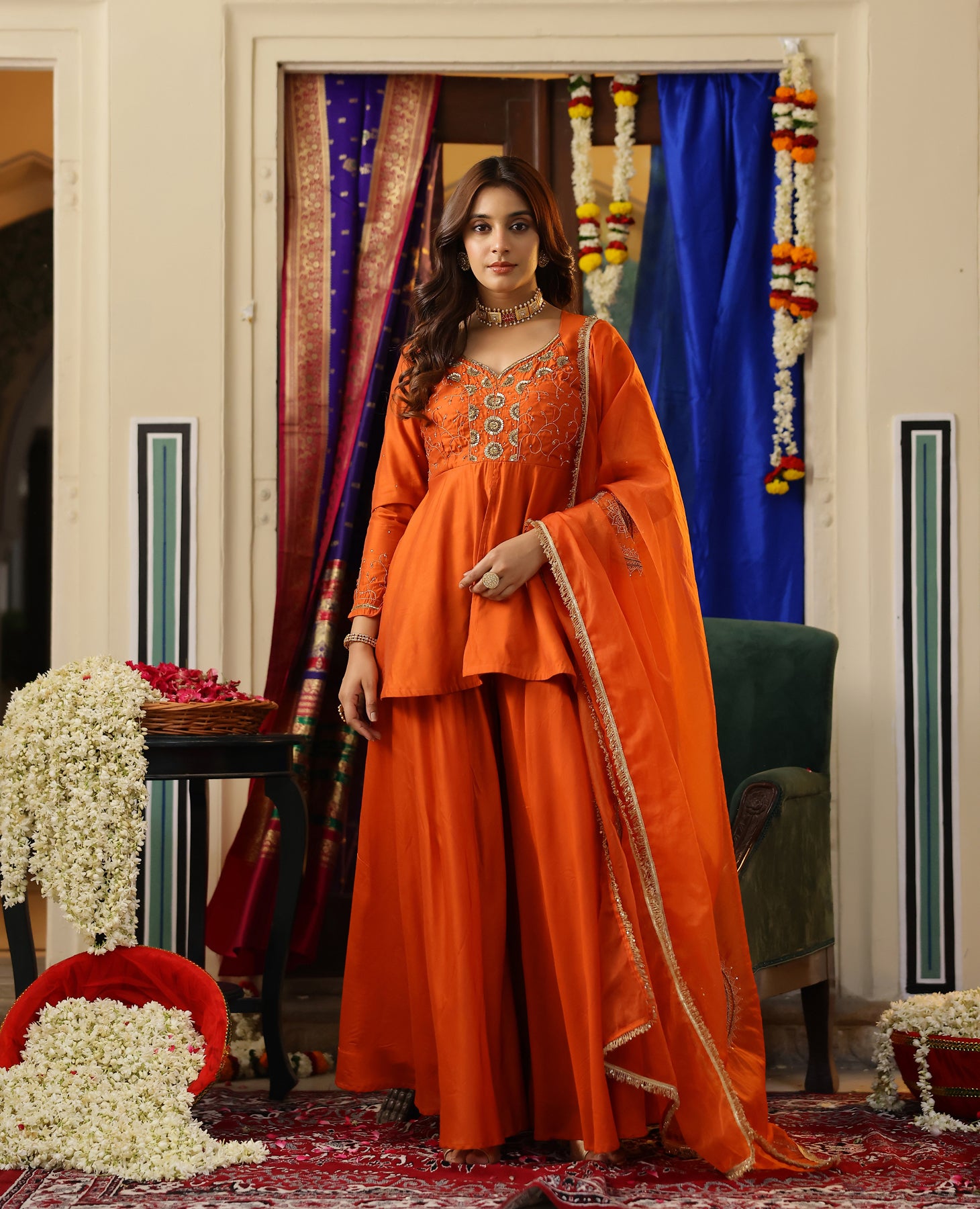Avni Rust Orange Chanderi Suit Set