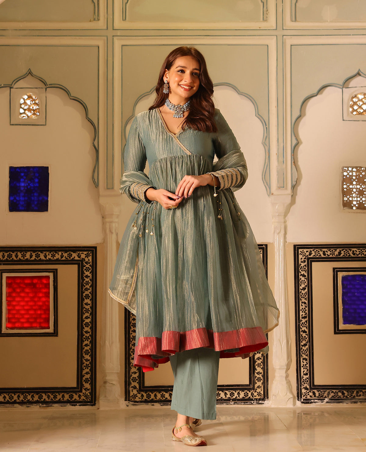Leela Blue Tissue Suit Set