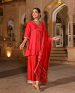 Ziya Red Chanderi Suit Set