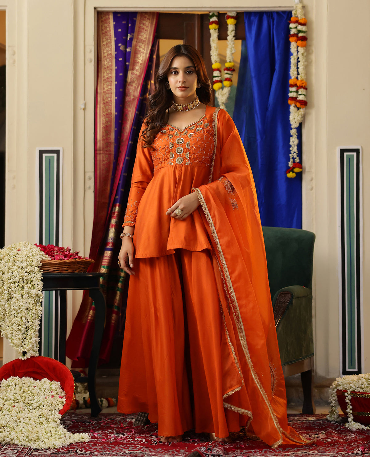 Avni Rust Orange Chanderi Suit Set