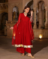 Kumud Red Georgette Suit Set