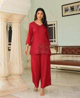 Veda Wine Rayon Coord Set