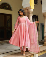 Leher Rose Pink Chanderi Suit Set