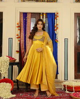 Chandra Mustard Satin Suit Set