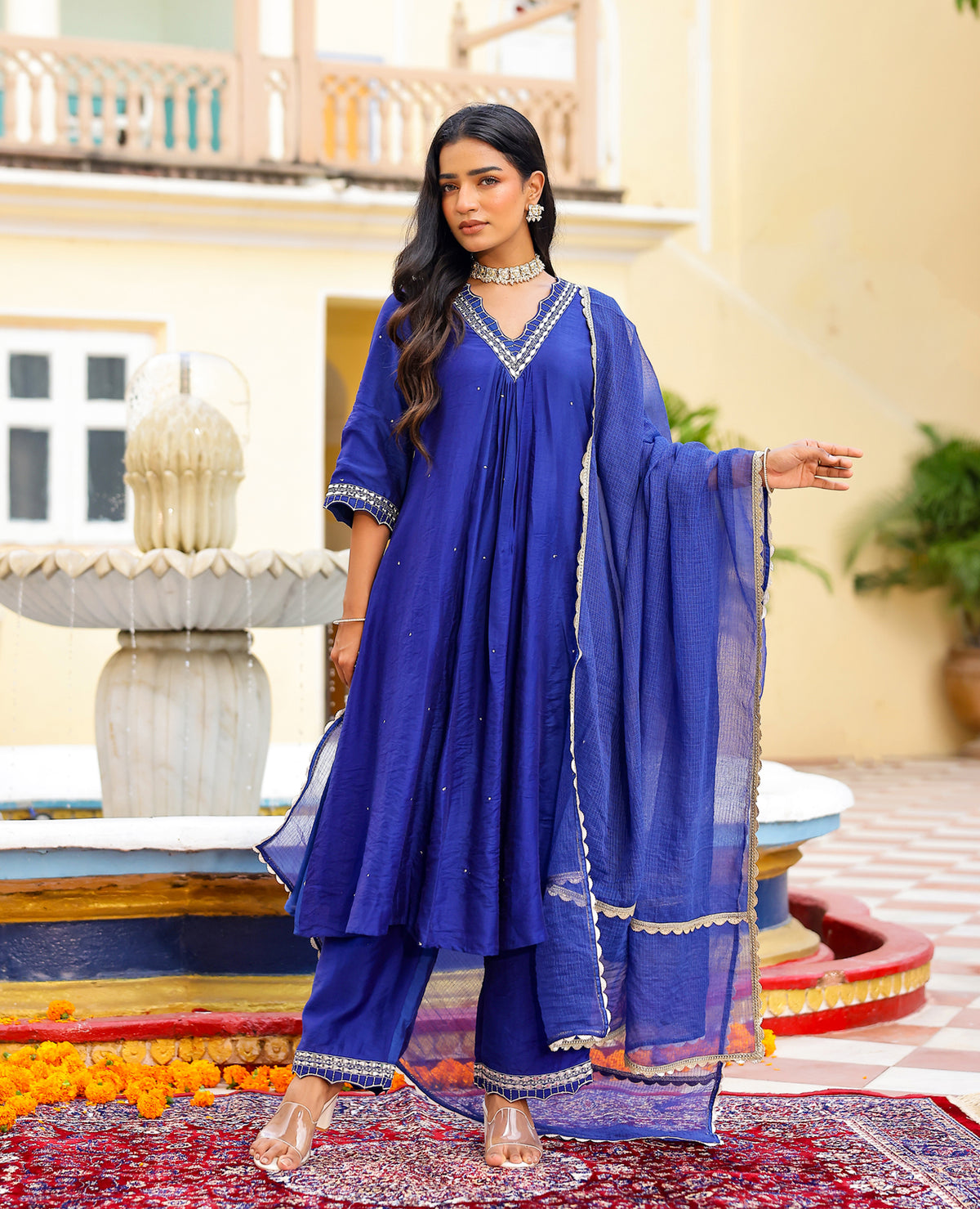 Noor Blue Chanderi Suit Set