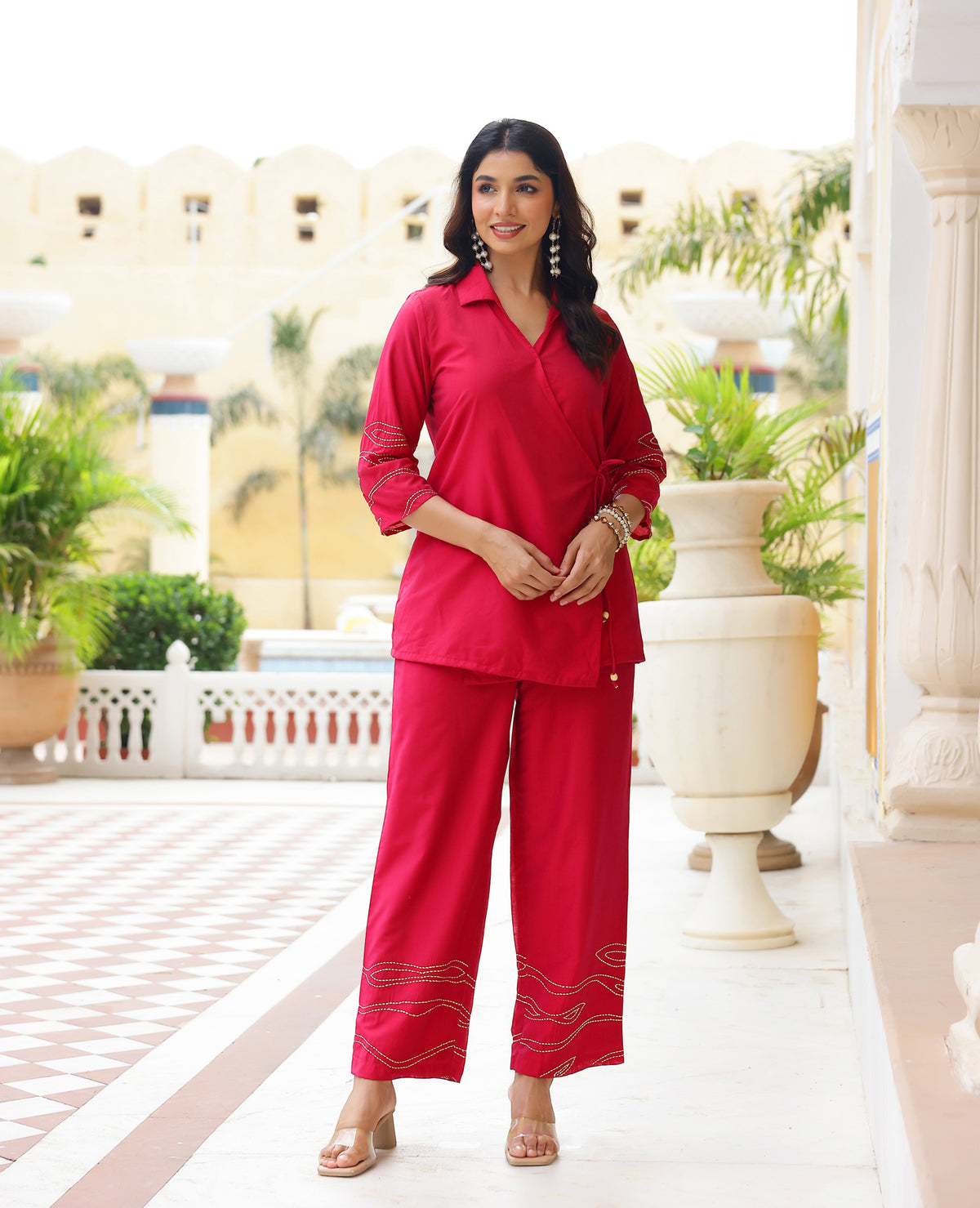 Kantha Pink Chanderi Coord Set