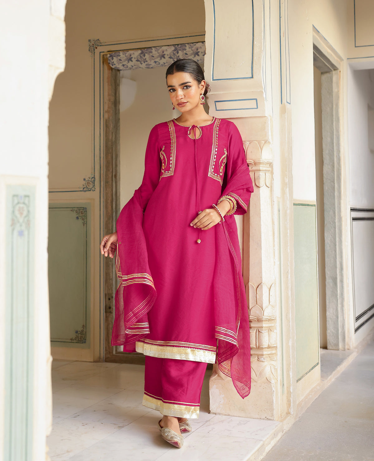 Nazakat Pink Chanderi Suit Set