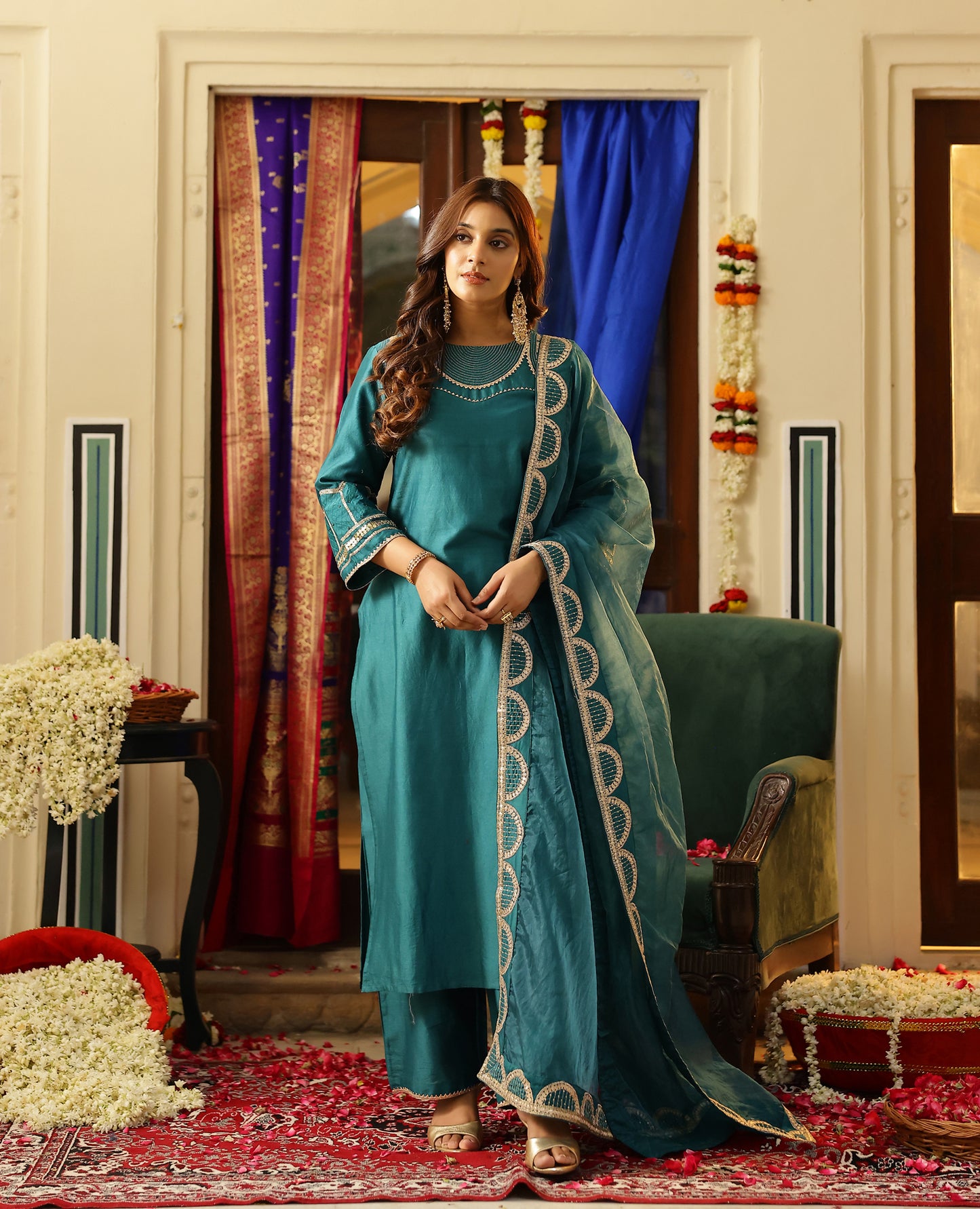Vamika Green Chanderi Suit Set
