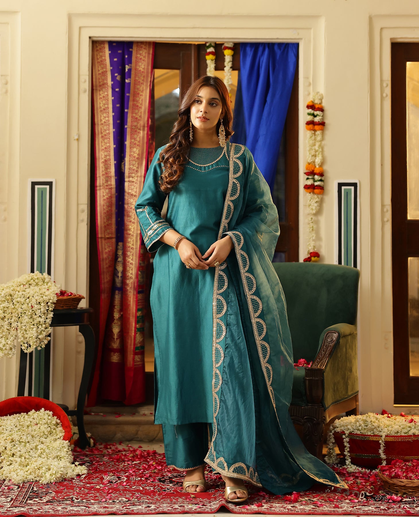 Vamika Green Chanderi Suit Set