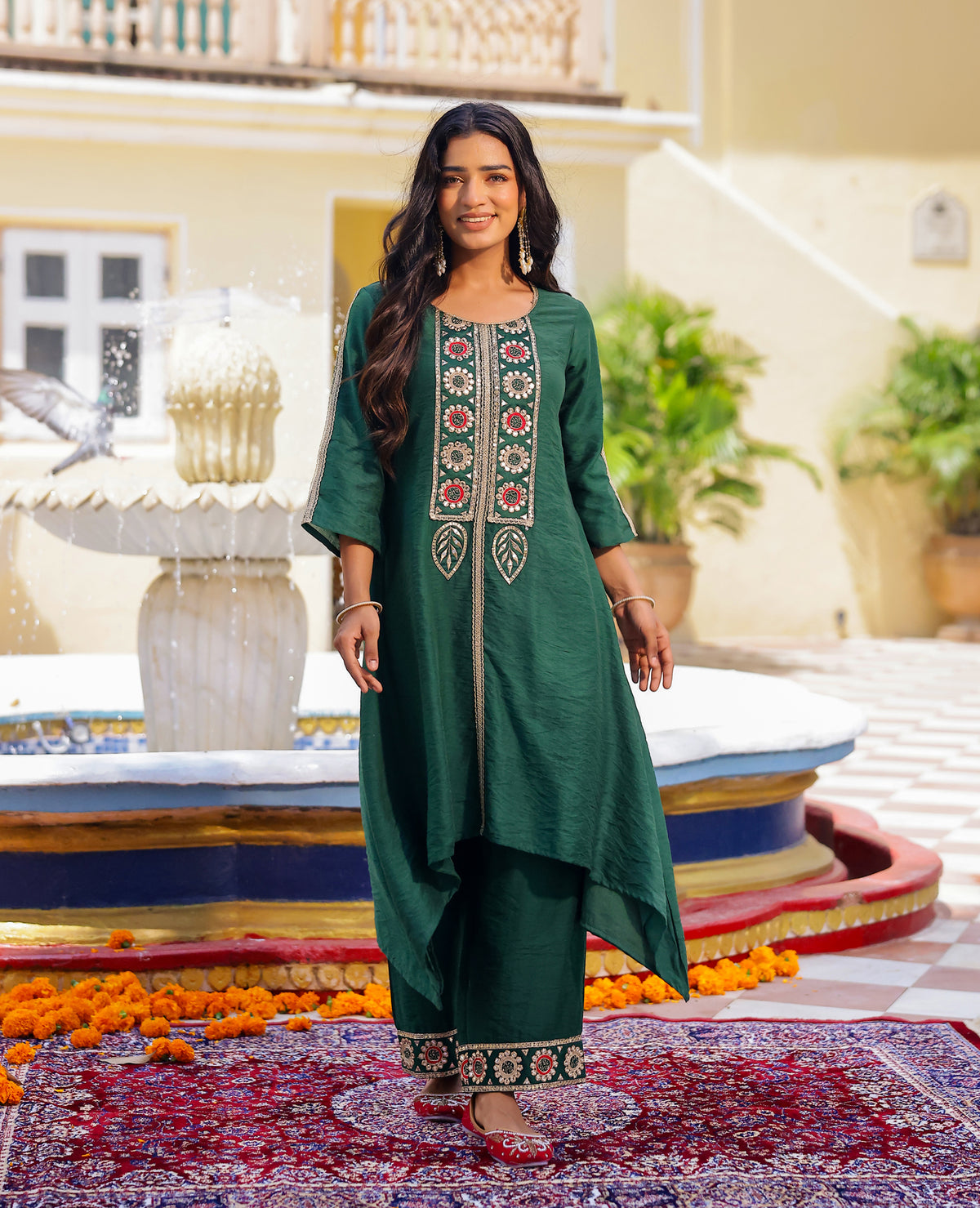 Saaj Green Chanderi Kurta Set