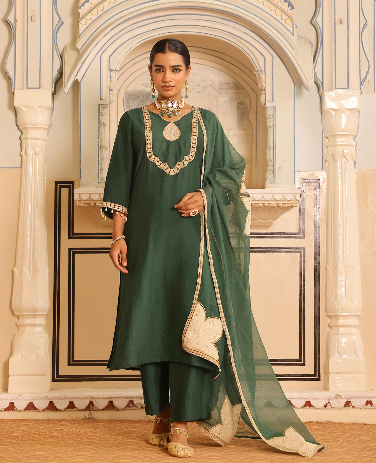 Manjari Green Chanderi Suit Set