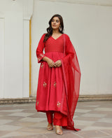 Surkh Red Chanderi Suit Set