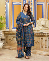Vanya Blue Printed Cotton Suit Set