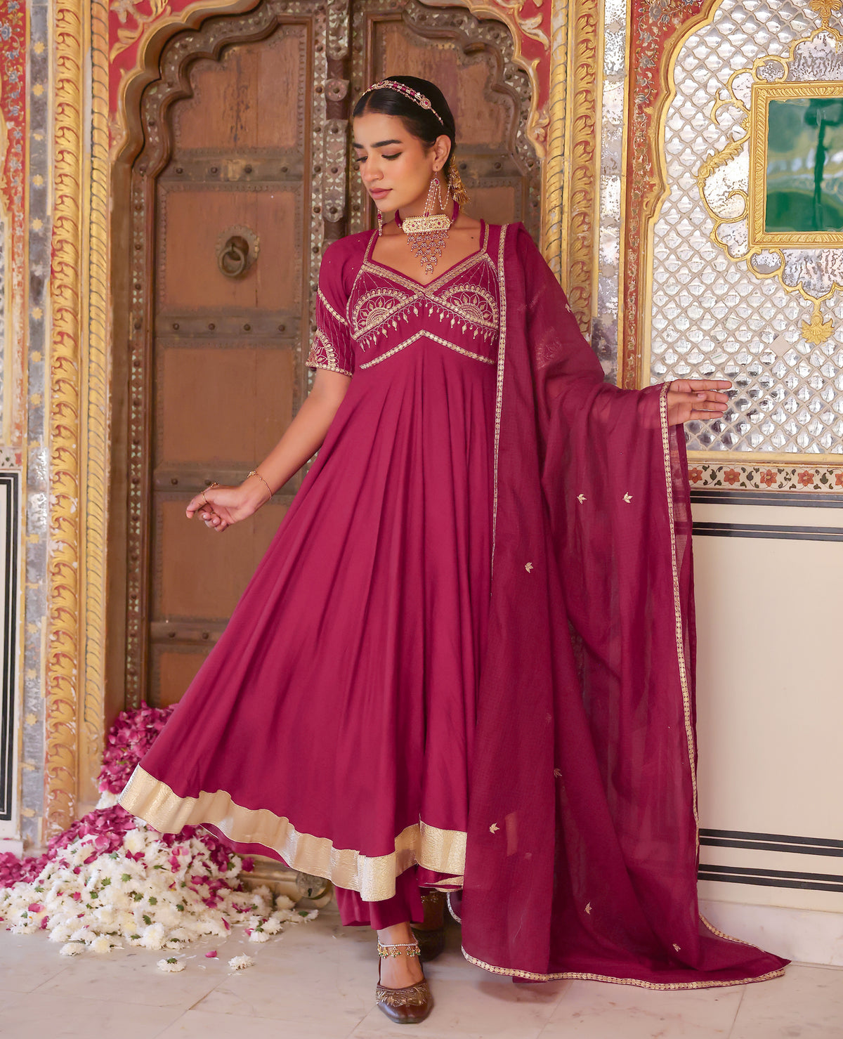 Raaj Wine Rayon Aangi Suit Set