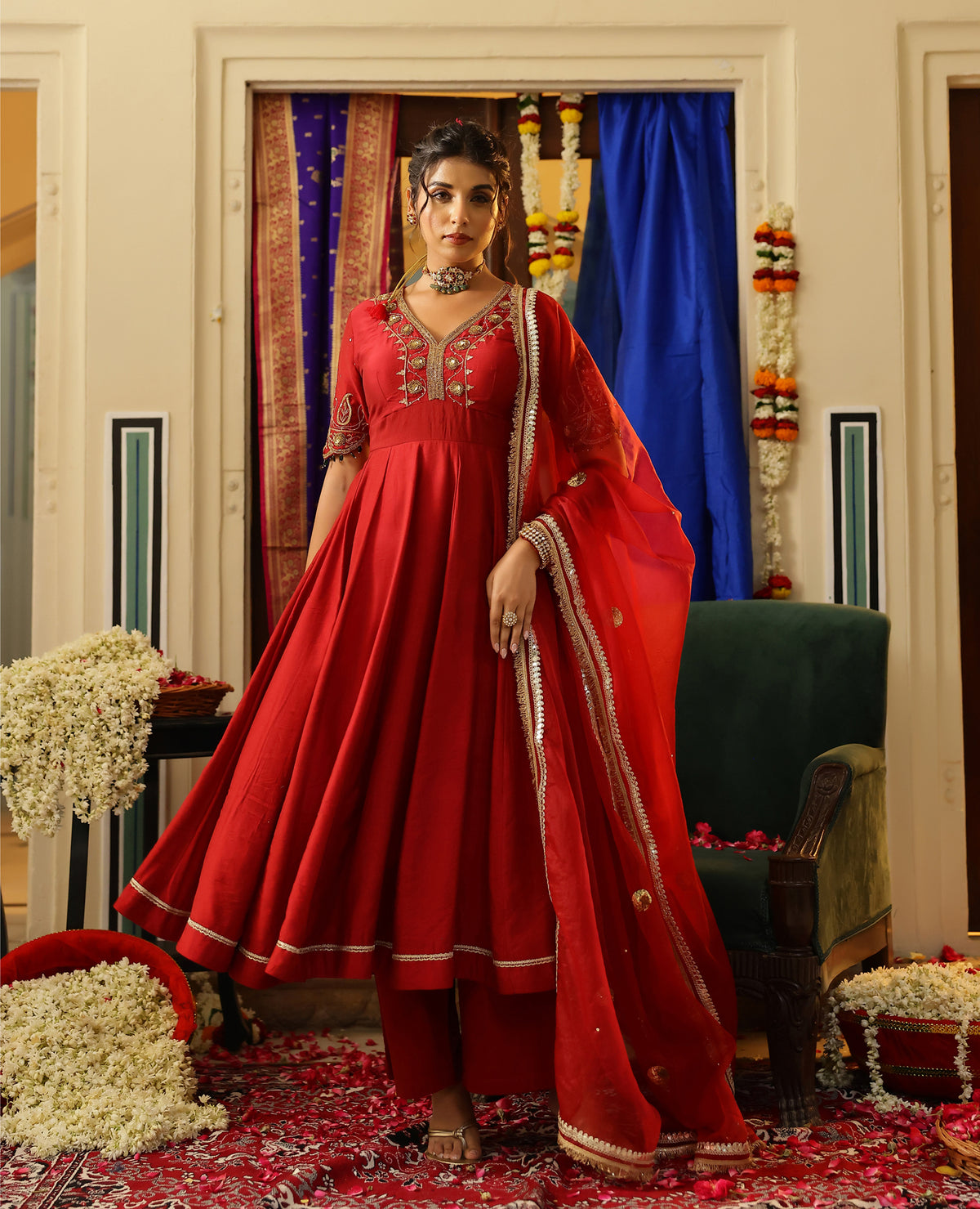 Vasudha Maroon Chanderi Suit Set