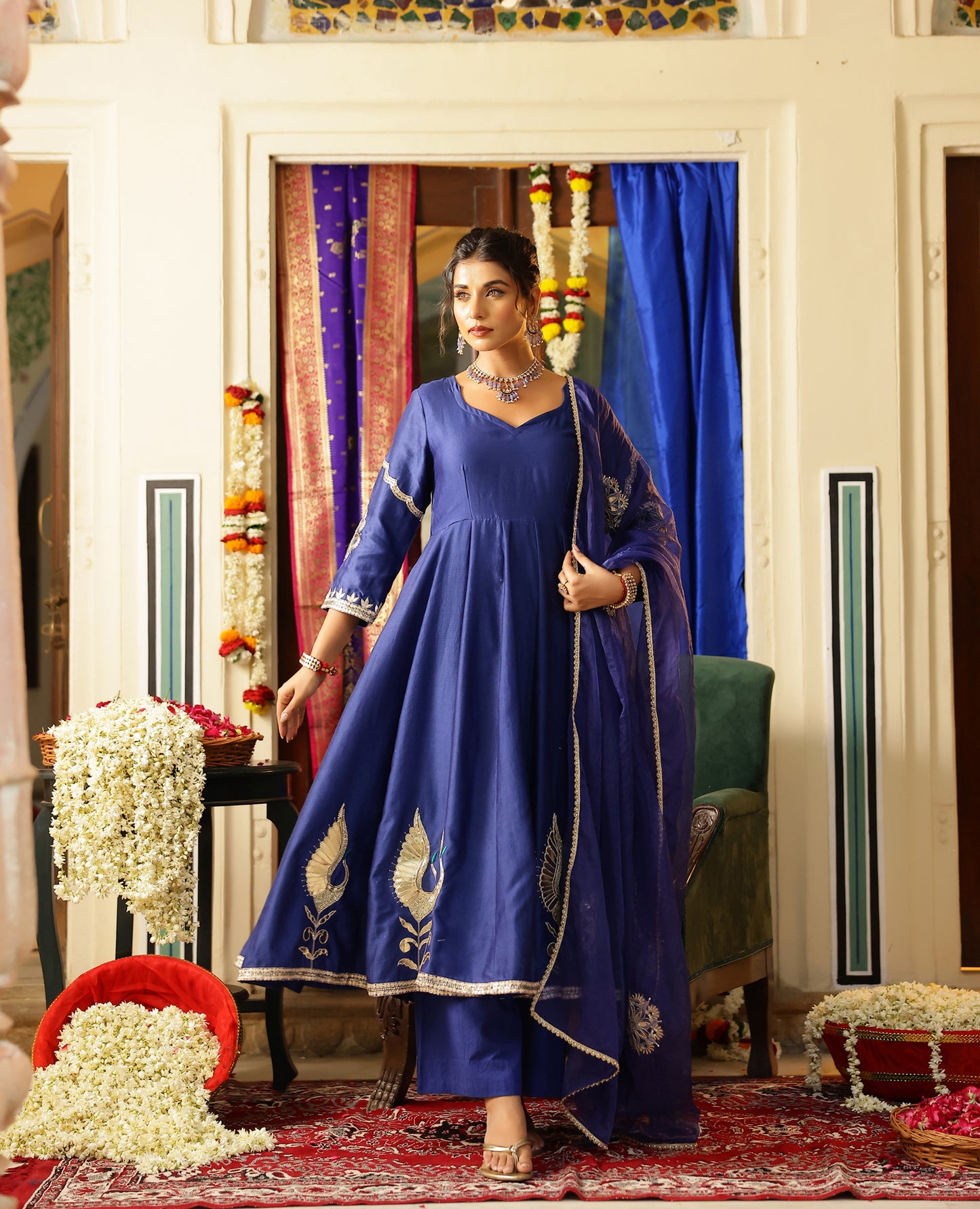 Swarna Blue Chanderi Suit Set