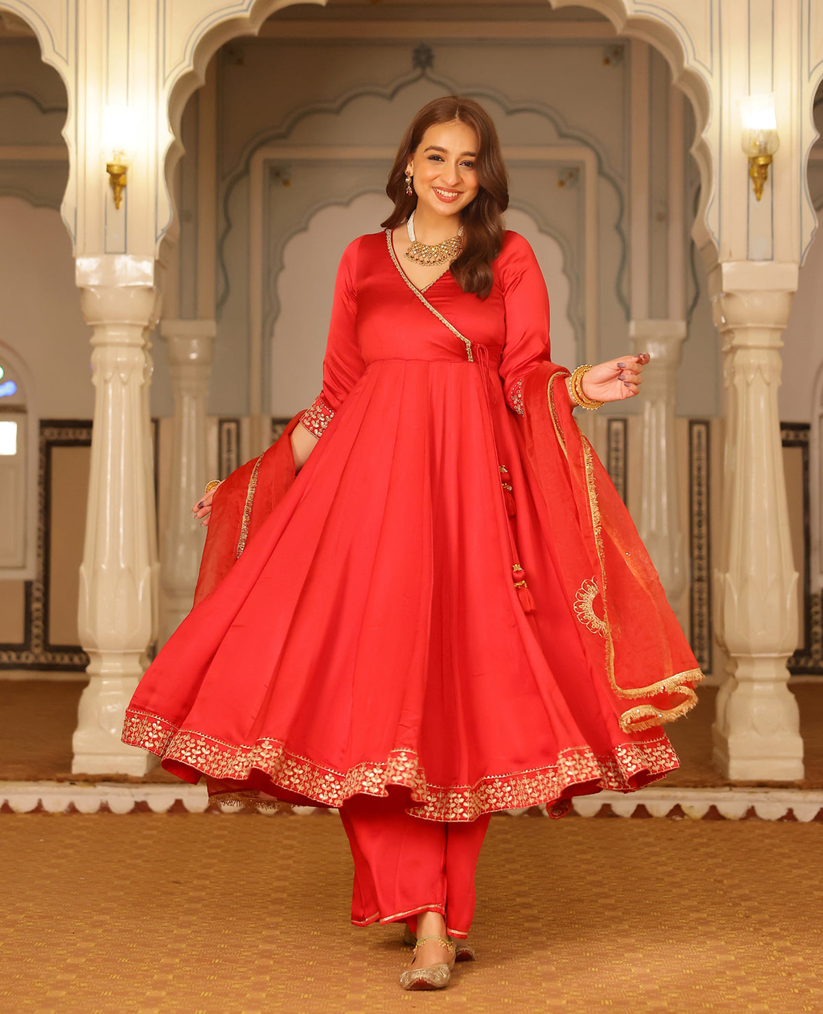 Baana Red Satin Suit Set
