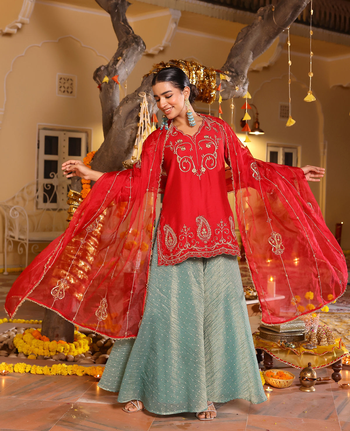 Kasturi Red Chanderi Suit Set