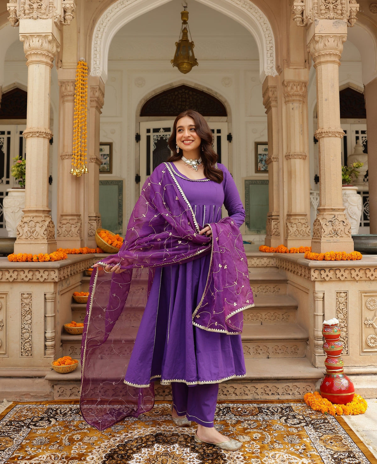 Iris Purple Cotton Suit Set