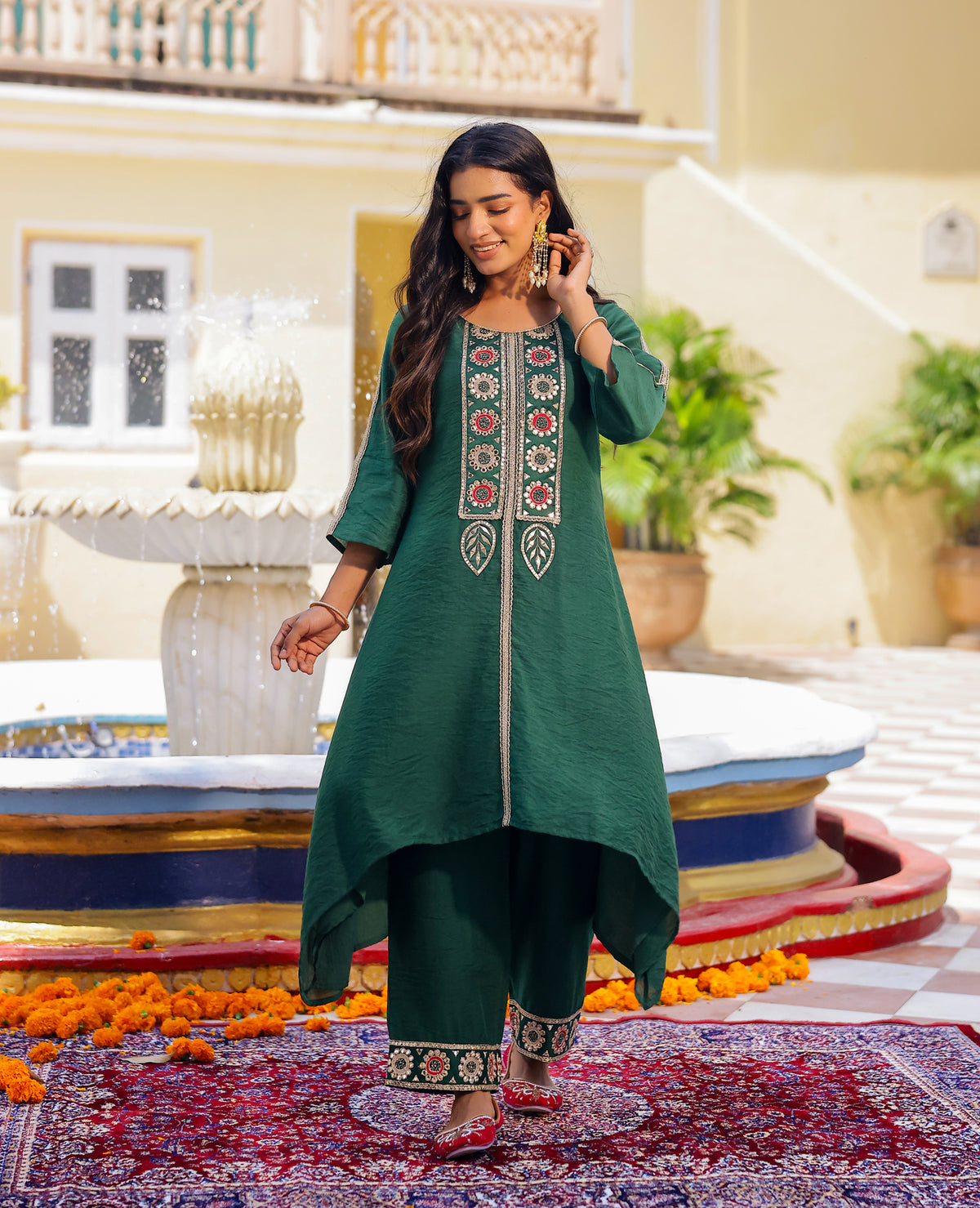 Saaj Green Chanderi Kurta Set