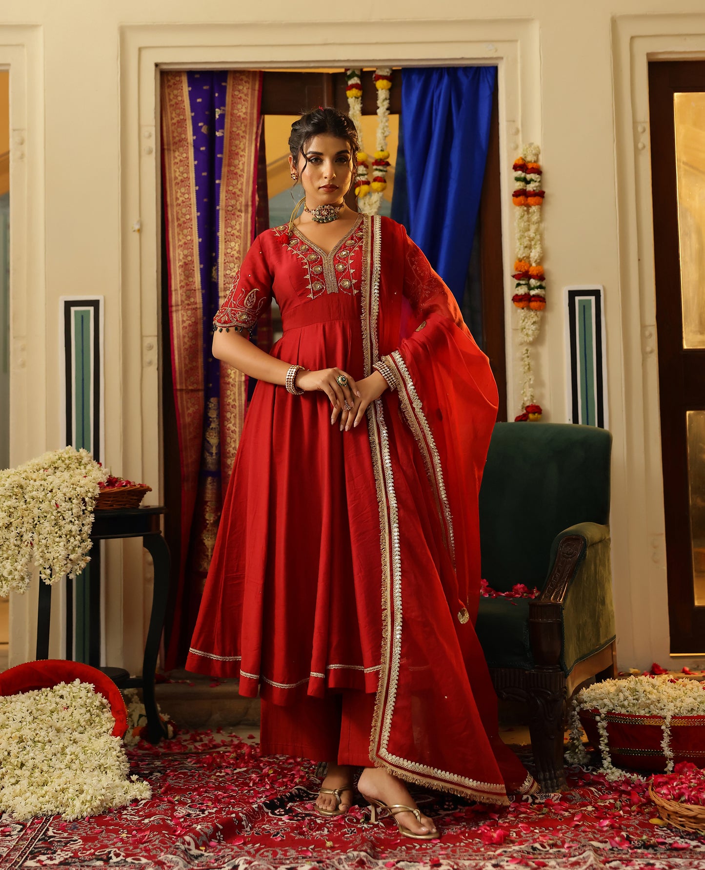 Vasudha Maroon Chanderi Suit Set