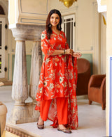 Rumi Orange Printed Cotton Suit Set