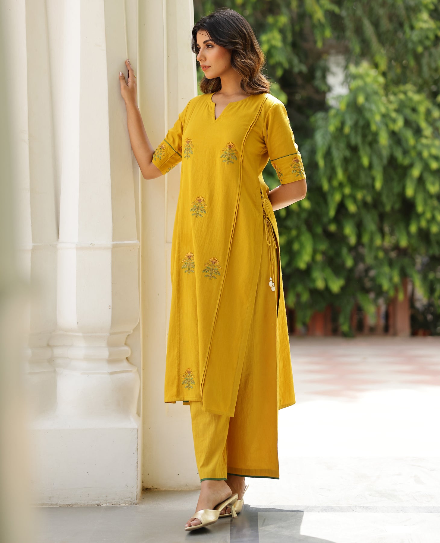 Vani Mustard Mul Chanderi Kurta Set