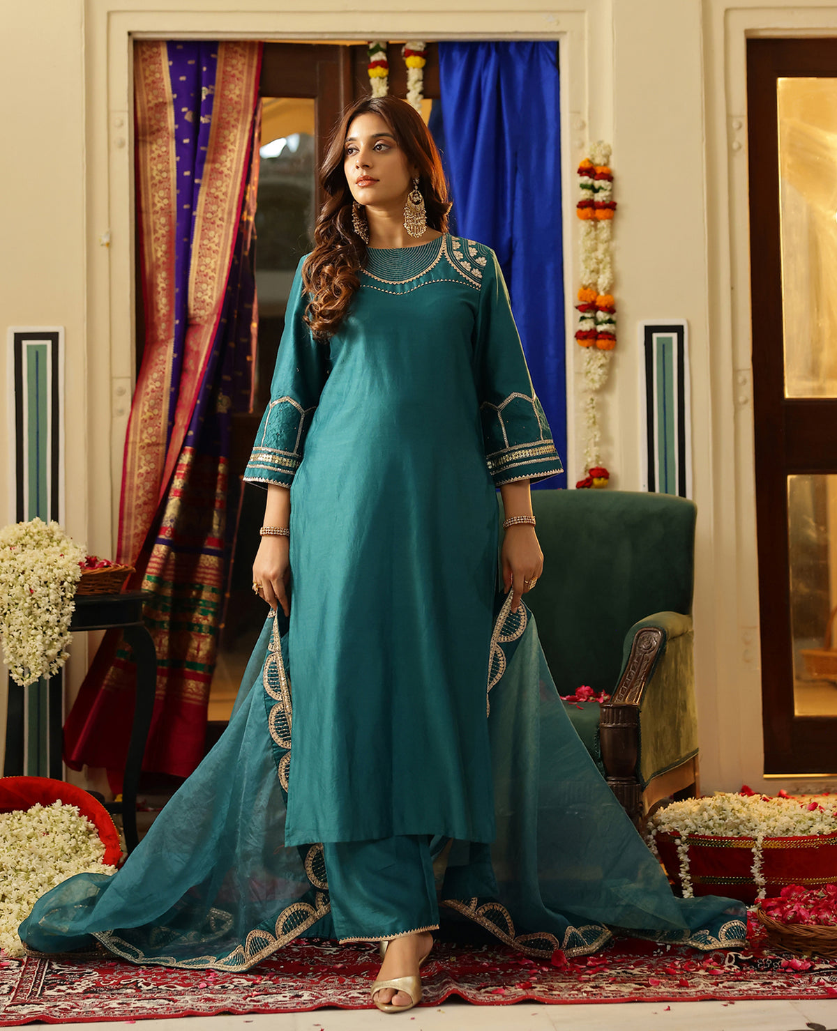 Vamika Green Chanderi Suit Set