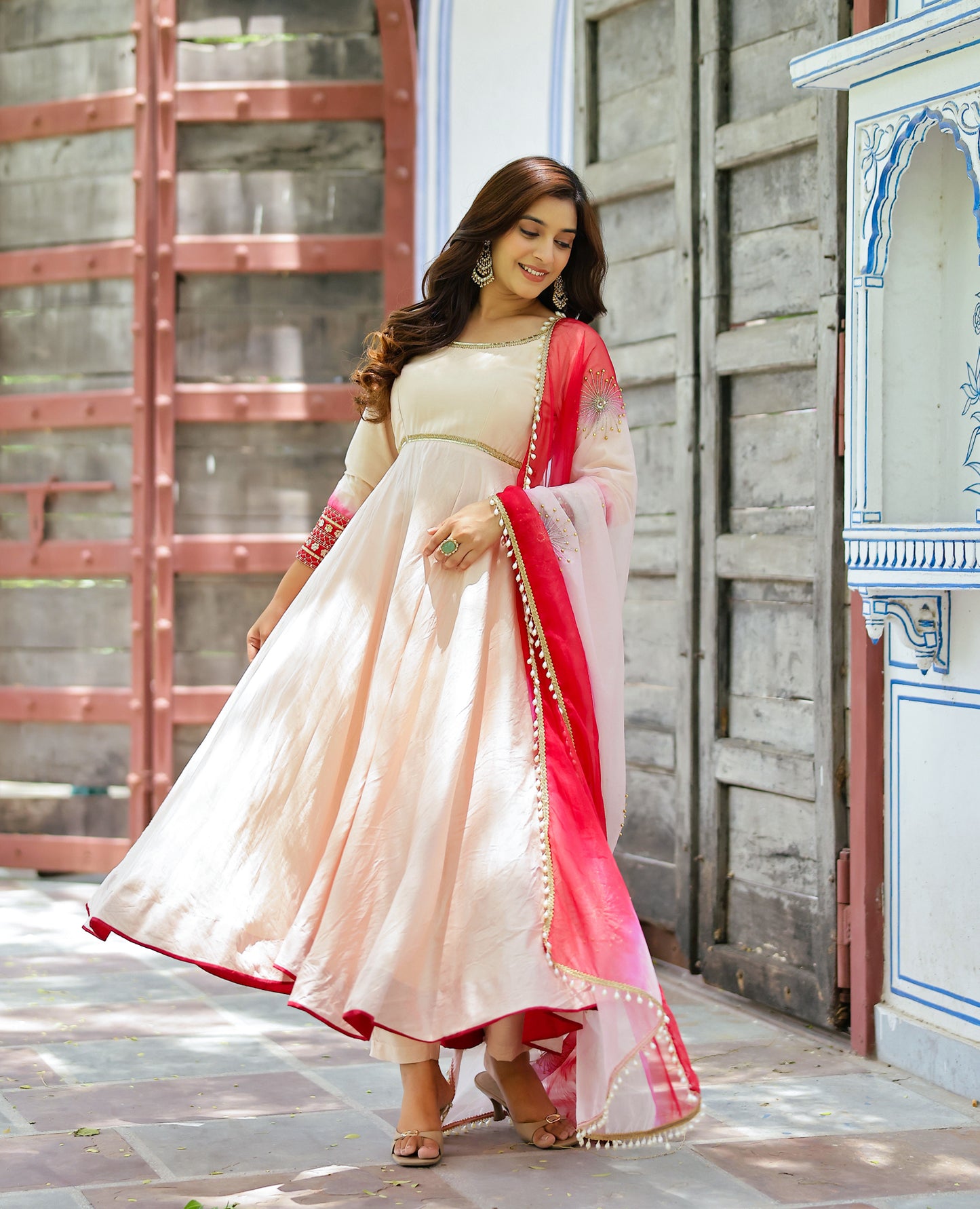 Hasta Beige Chanderi Suit Set