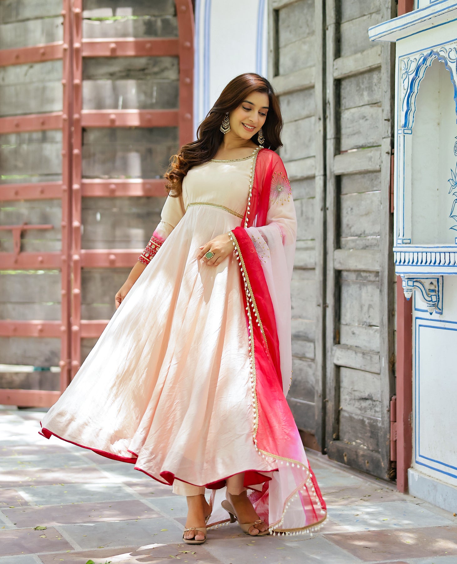 Hasta Beige Chanderi Suit Set