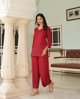 Veda Wine Rayon Coord Set