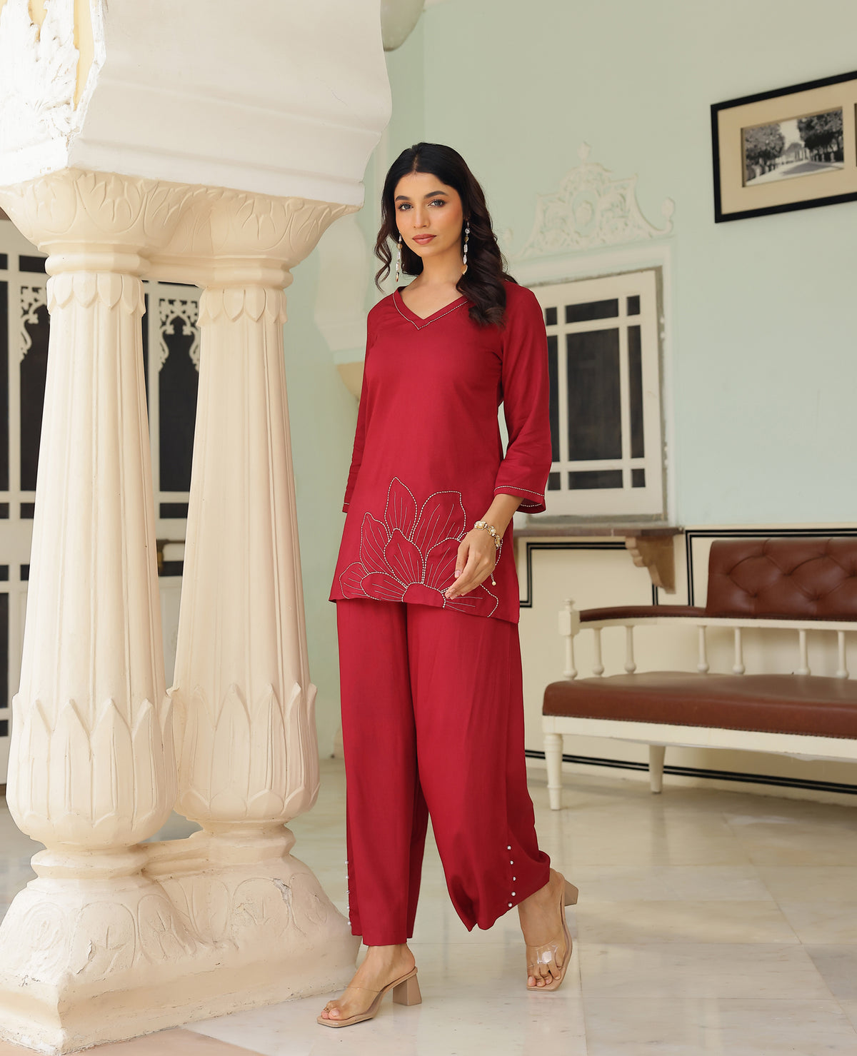 Veda Wine Rayon Coord Set