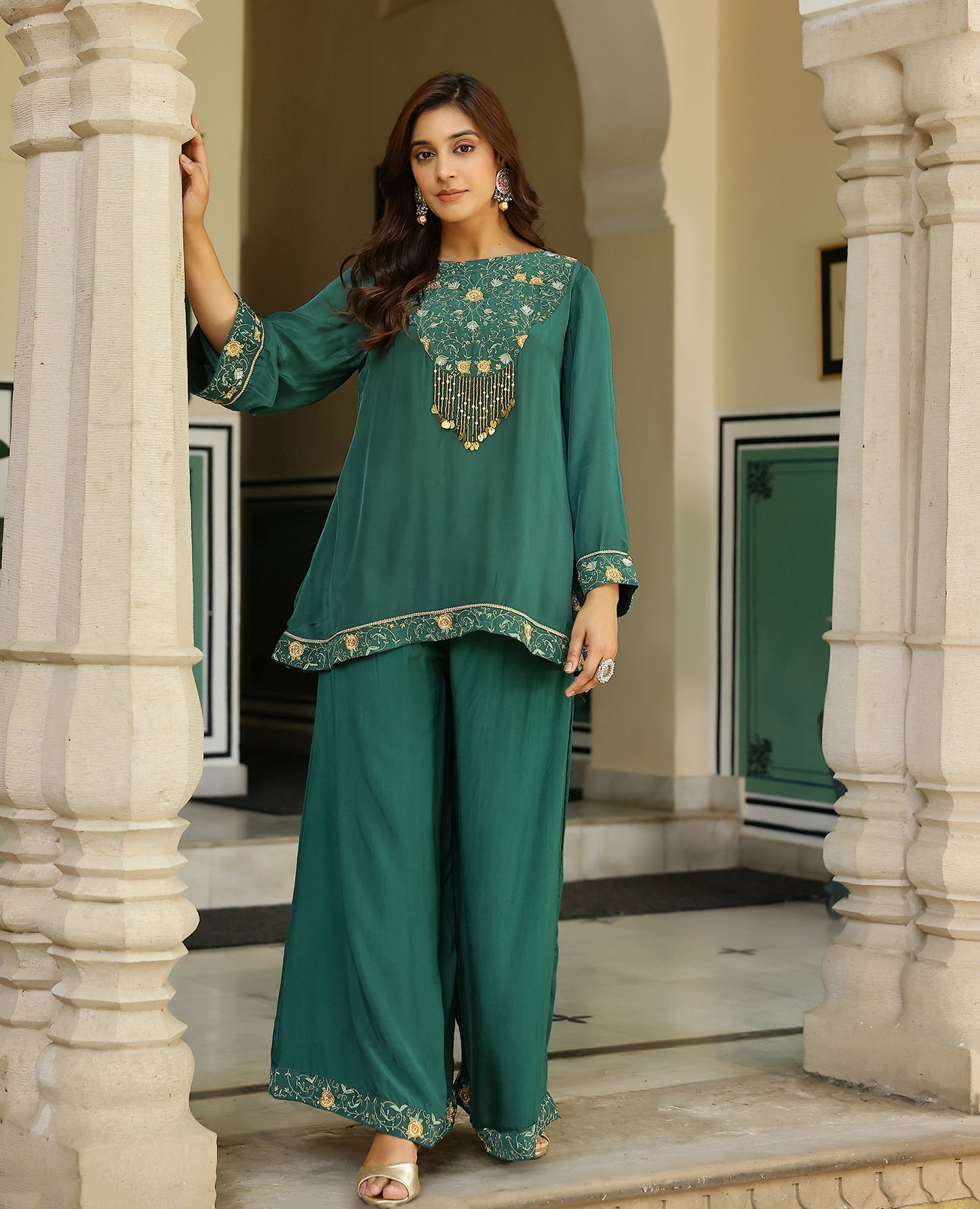 Jaalini Green Crepe Kurta Set