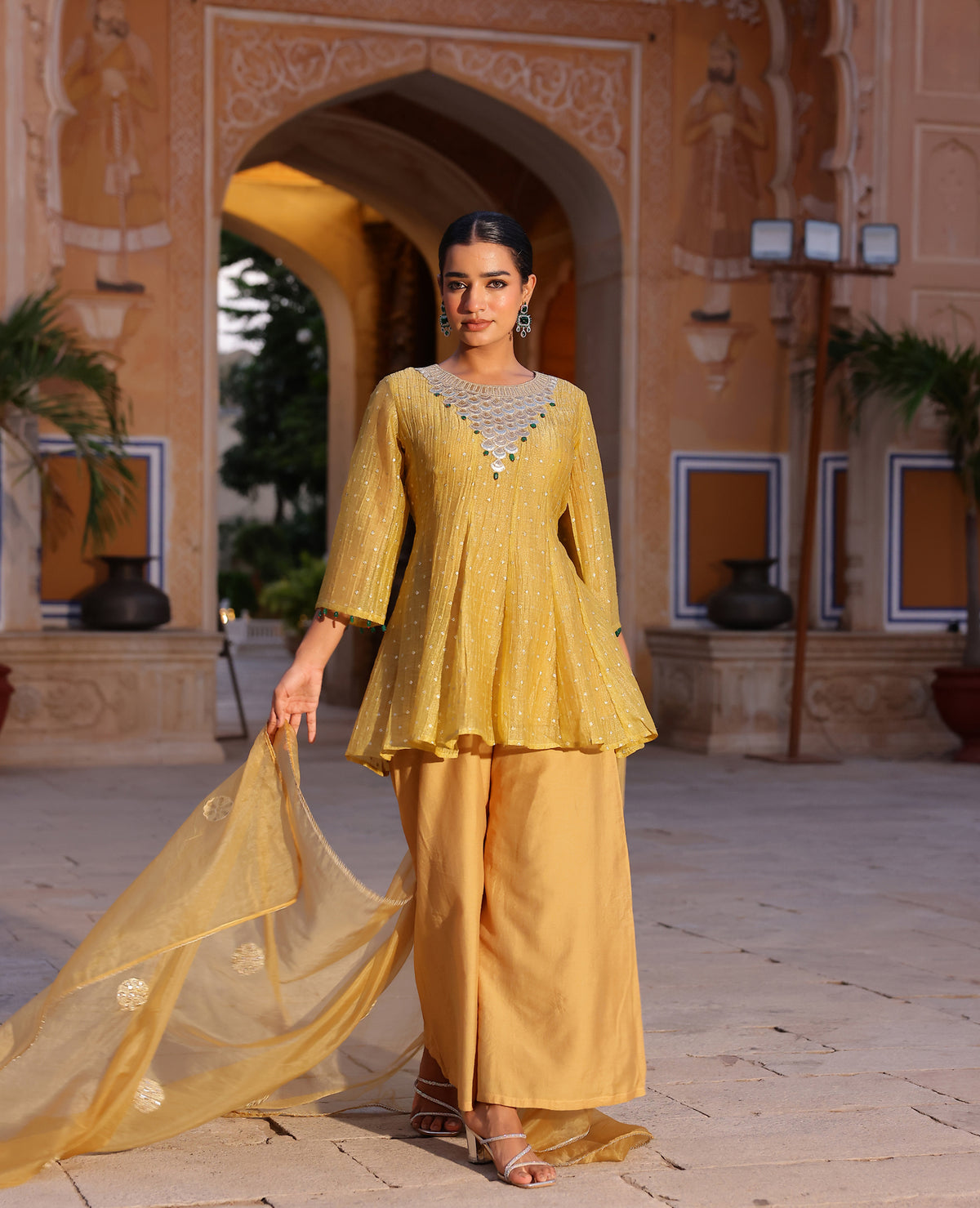 Malvika Yellow Tissue Suit Set