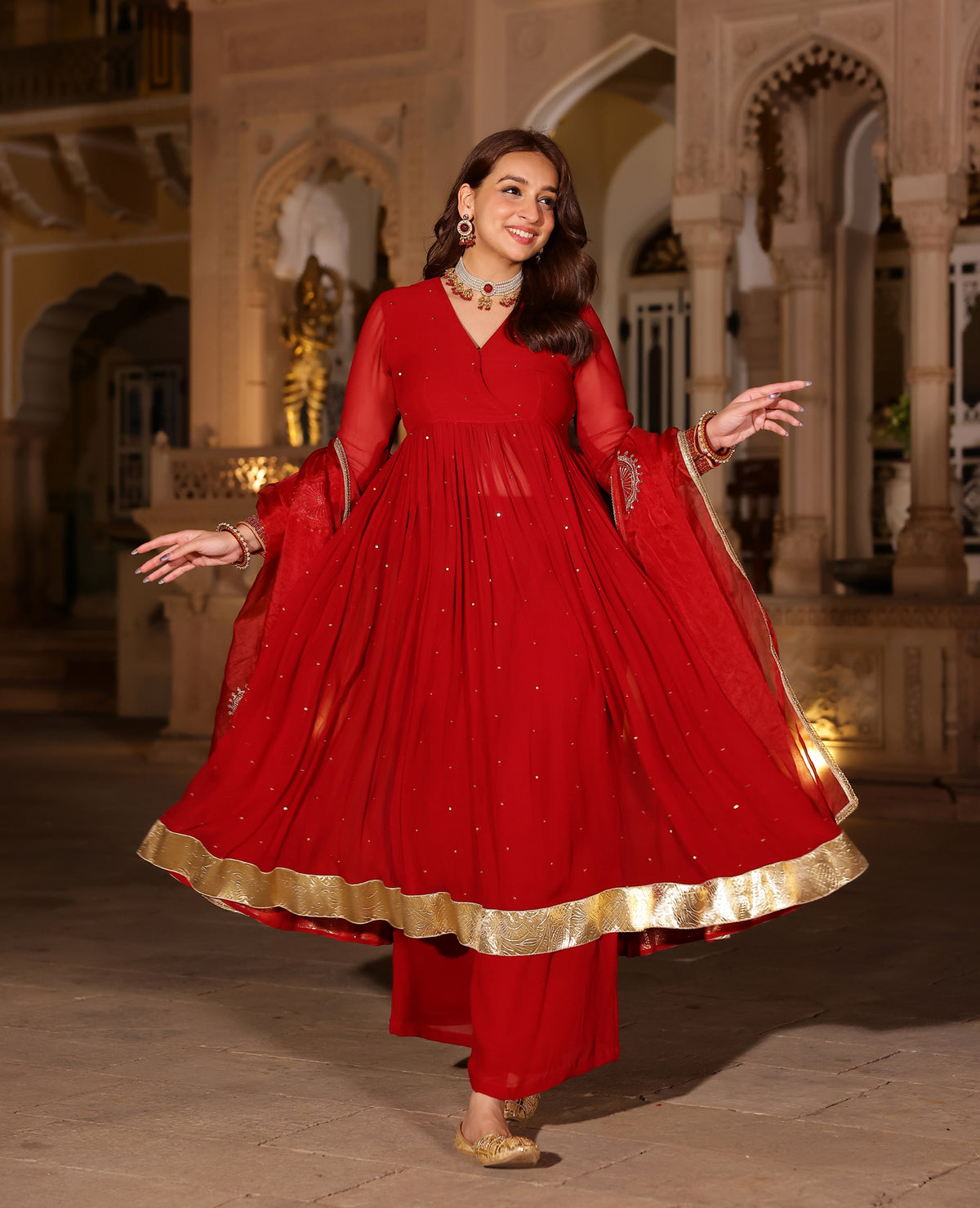 Kumud Red Georgette Suit Set