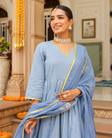 Rukh Blue Cotton Suit Set