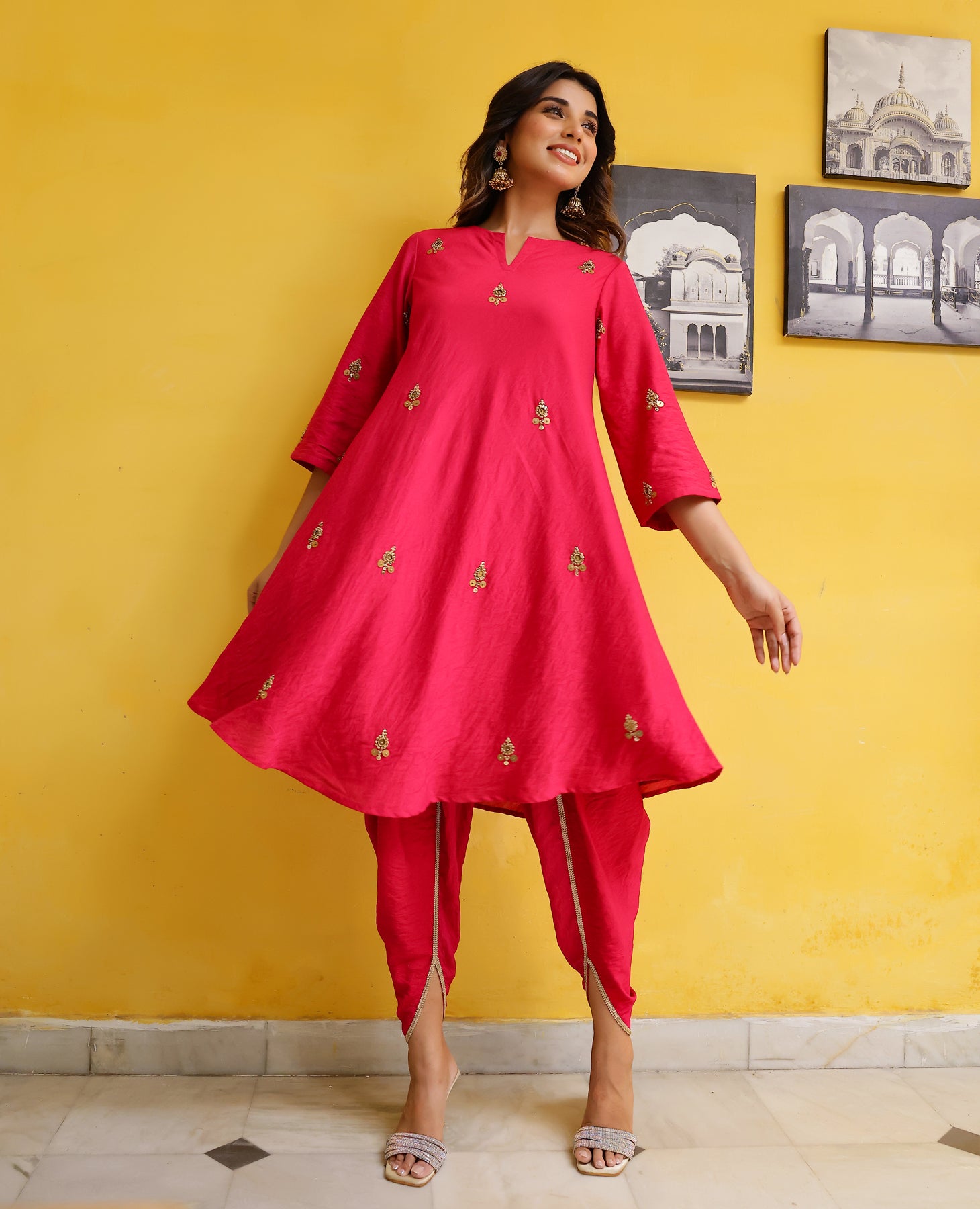 Aanchal Pink Chanderi Kurta Set