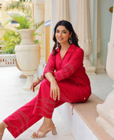 Kantha Pink Chanderi Coord Set
