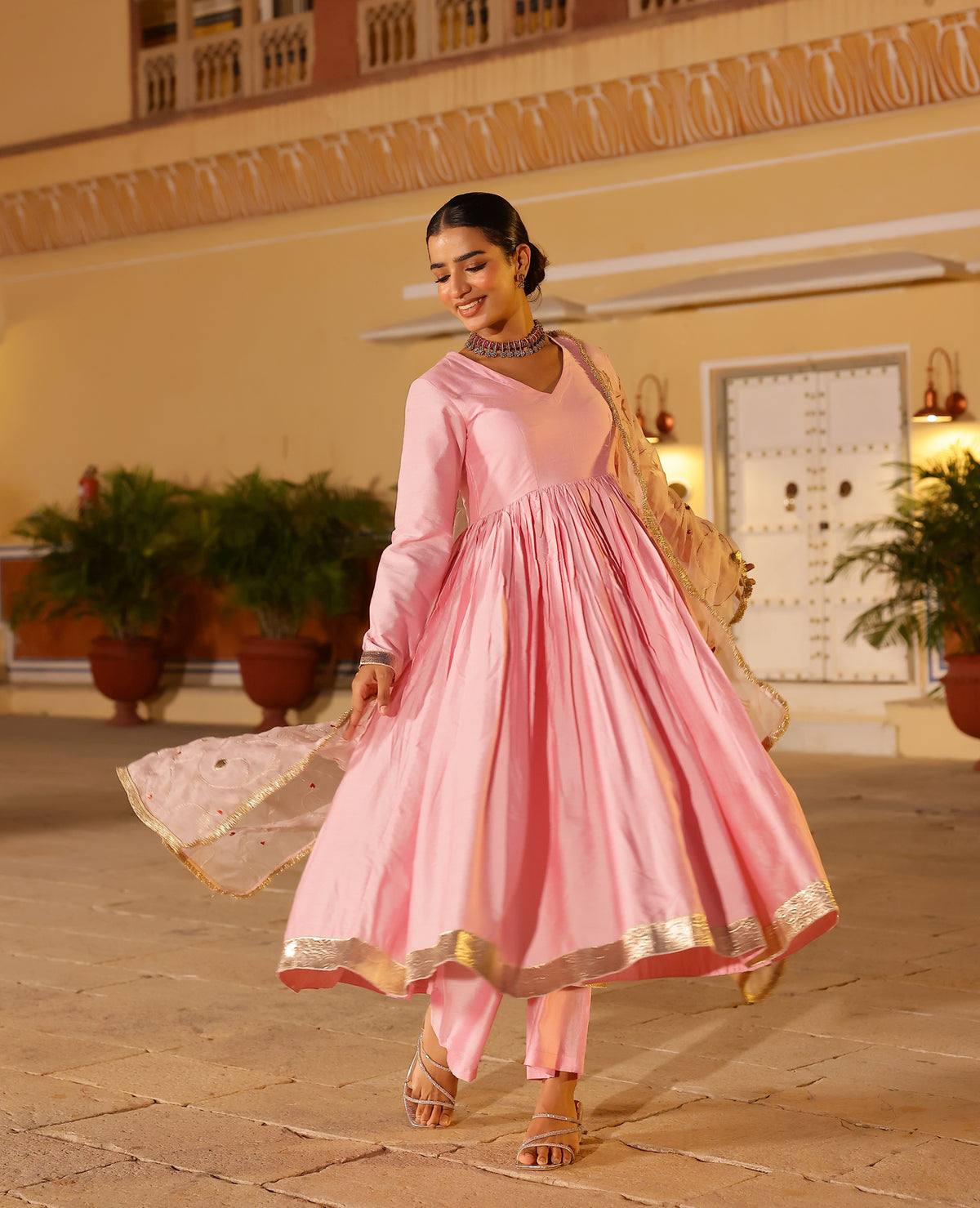 Taana Pink Chanderi Suit Set